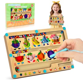 Montessori Toys for 2 3 4 5 6 Years Old, Number Magnetic Maze Board Kids, Magnetic Color and Number Maze Game, Wooden Montessori Puzzle Board Toys Gift for Boys Girls