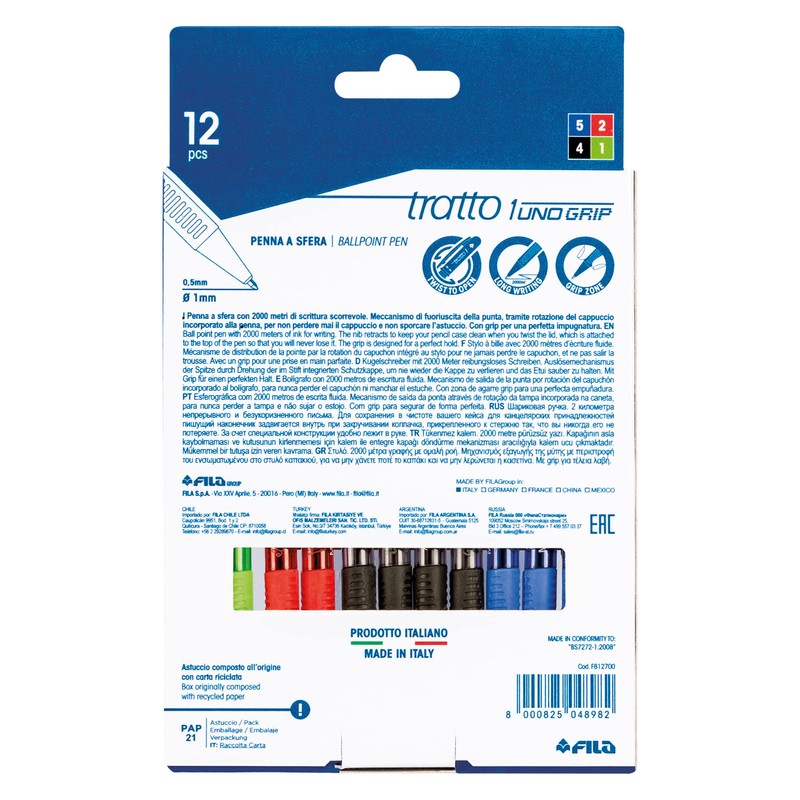 Tratto 1 Grip Pack of 12 Colours School