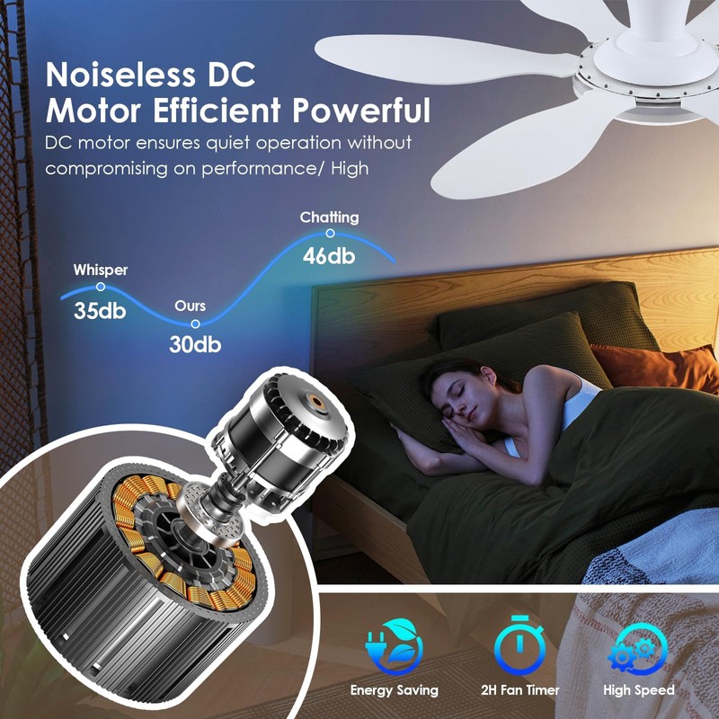 Ceiling Fans with Lights, 51 inch Modern White Low Profile