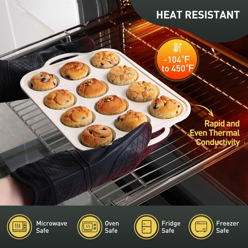 2 Packs 12 Cups Silicone Muffin Pan with Metal Reinforced