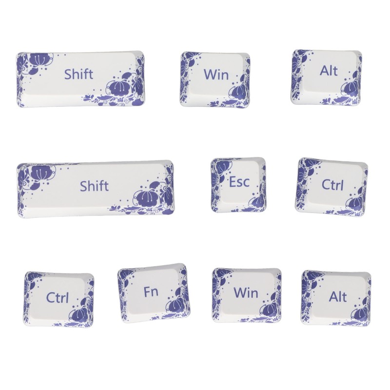 10PCS Key Caps Dye Sublimation Processblue and White Porcelain Style