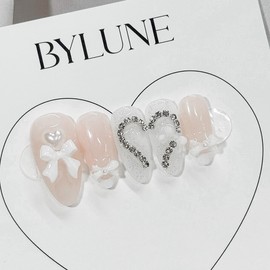 Heart Chain Handmade Nail Tips - Short Square / 하트체인 수제네일팁 - 숏스퀘어
