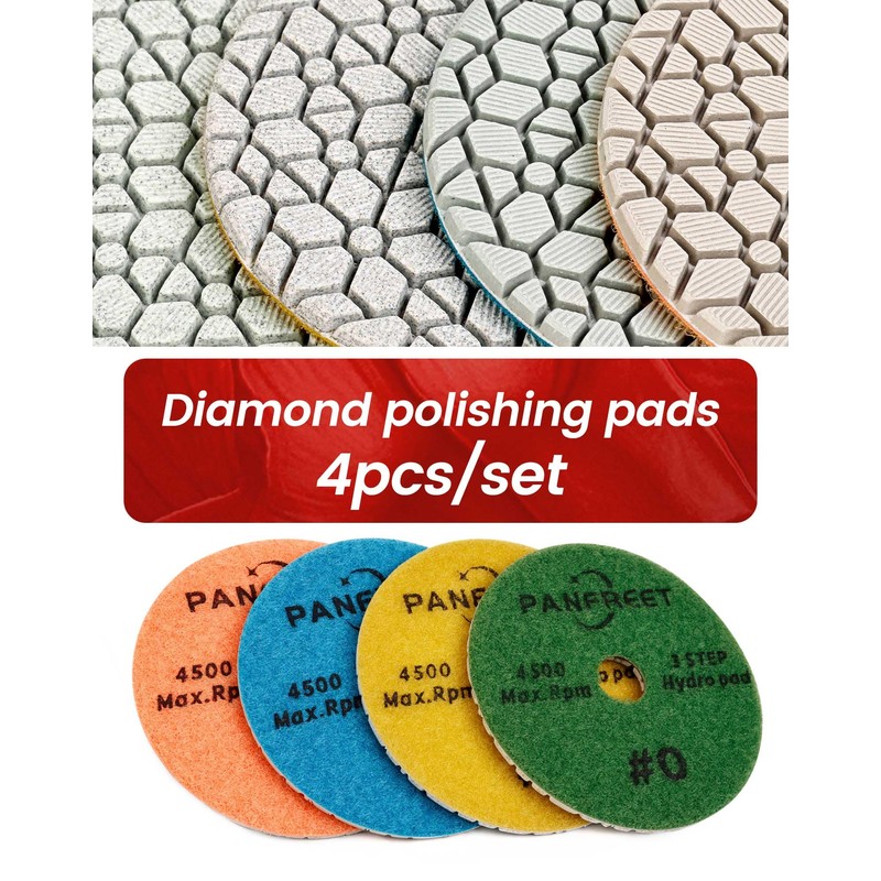 Panfreet 4"/100mm 4 Step Polishing Diamond Pads,Granite Polishing Pads Wet