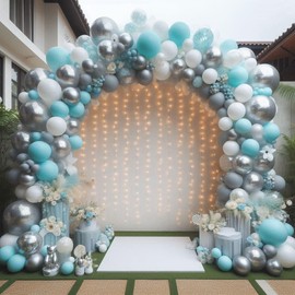 Party Balloons Pack 12 Inch Balloons Multicoloured Latex Balloons for Birthday Baby Shower Anniversary White Balloons Silver Aqua Balloons Party Decoration Balloons 30 Pack