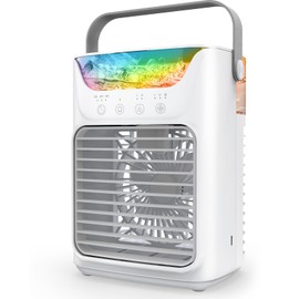 Portable Air Conditioners, Instantly Cooling Air Conditioner Portable with 3 Speeds, 2 Mist Settings, 650 mL, 7 Color Lights, Mini Personal Evaporative Air Cooler for Bedroom, Camping, Car, White