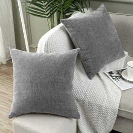 Jepeak Decorative Throw Pillow Covers Cases Pack of 2 Chenille Cozy Modern Concise Square Cushion Covers for Bedroom Sofa Couch Home Decoration, Gray 24 x 24 Inch