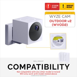 Wall Mount for Wyze Cam Outdoor v2 Security Camera, Easy to Install Holder Bracket, Reduce Blind Spots & Clutter, Adhesive & Screw-in Mounting - (White)