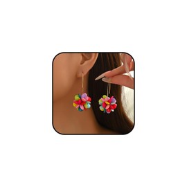 Flower Earrings for Women,Colorful Floral Statement Earring Hibiscus Orchid Dangle Earrings Birthday Dangling Big Flower Earring Pink Red Jewelry Gifts (Colorful)