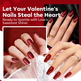 modelones Red Nail Polish Set, 6 Colors Cat Eye Dark Ruby Cherry Glitter Mini Quick Dry Nail Lacquer Kit, Magnetic Sparkle DIY Nail Art Manicure Gift for Women Girls