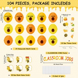 Qyeahkj Bee Birthday Bulletin Board Decorations Set Bees Hives Birthday Classroom Bulletin Board Honeycomb Paper Cutouts Party Supplies for Teacher Students Back to School Classroom Wall Decor