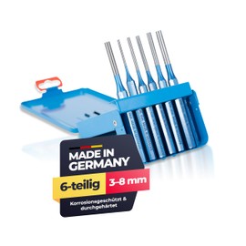 Paffrath Remscheid® Pin Punch Set 6 Pieces (3-8 mm) - Punch Set Made of Chrome Vanadium Steel - Precisely Ground Tips - Robust, Painted Shafts - Made in Germany
