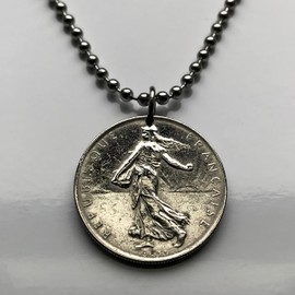 1960 France 1 Franc coin pendant jewelry La Semeuse the Sower & the Seed French Paris Marseille Lyon Toulouse Mont Saint-Michel Nice Strasbourg Bordeaux Versailles Le Havre Rennes Reims Toulon n000627