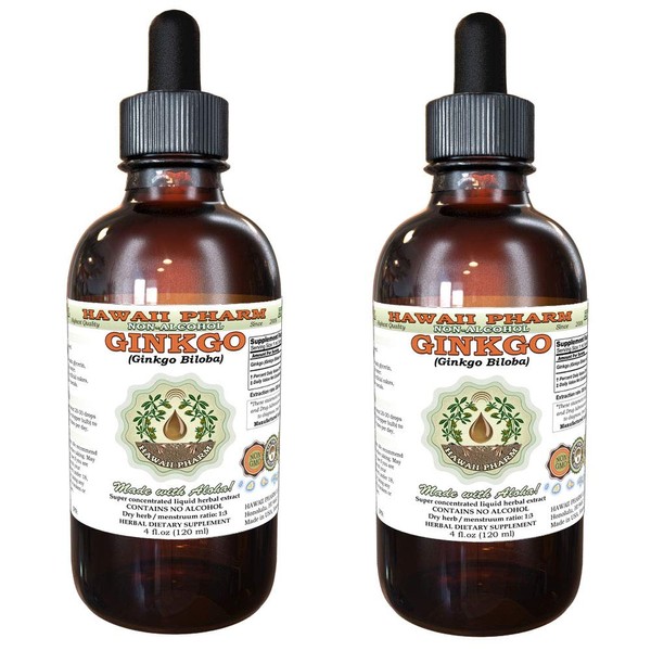 Hawaii Pharm LLC Ginkgo, Bai Guo Ren (Ginkgo Biloba) Tincture, Dried Seed Liquid Extract, Ginkgo, Glycerite Herbal Supplement 2x4 oz