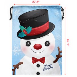 BeeGreen Snowman Christmas Gift Bags Santa Sack Drawstring Gift Bags 2 Pack Large 27.6“ x 42“, Giant Reusable Gift Bag for Holiday Presents Birthday Gift Party Favor Wrapping Candy Bag