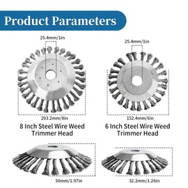 6+8 Inch Unbreakable Wired Trimmer Blade,Steel Wire Cutter Trimmer Head,Compatible with Stihl Straight Shaft Trimmer,Weed Eater Head with Adapter Kit for Gardening Lawnmower, Moss Grass Rust Removal