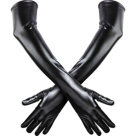 SATINIOR 21 Inch Metallic Opera Gloves - Shiny Unisex Cosplay Gloves (Black)