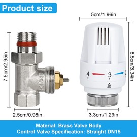 YYTECH G1/2 Brass Thermostatic Valve Thermostatic Head Radiator Thermostat Kit Radiator Valve Radiator Accessories Heating Thermostat Valve Return Fitting with Threaded Connection for Radiators