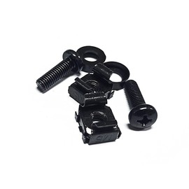 Monoprice M6 x 16mm Server Rack Mount Cage Nuts, Screws and Washers (50 Sets) Zinc Plated, Black, for Cabinet or Server Racks Tapped with 12/24 Universal Square Hole Rails