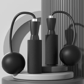 Weighted Jump Rope Skipping Rope No Line Speed Cordless For Fitness Workout Anywhere Ropeless Bod Rope for Exercise Training Beachbody Build (Big Ball Black)