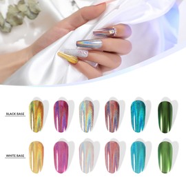 GazePlus 16 Colors Mirror Chrome Nail Powder Set Mirror Effect Holographic Chameleon Pigment Chrome Powder Iridescent Pearlescent Chrome Nail Powder for Nail Art Decoration Glitter