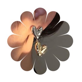 Vintage Metal Heart Earrings, Gold Metal Earrings with Love Motif, Gold Heart Stud Earrings, Jewellery for Women and Girls, Acrylic, Apatite