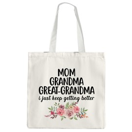 OTOUO Great Grandma Canvas Tote Bag,Great Grandma Reusable Shoulder Bag for New Great Grandmother, Great Grandma Gifts from Grandkids, Great Grandma Gifts, White, 005-ZL-TTB-01