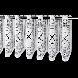 Molaxhome White Short Lace Cafe Valance,Semi Sheer Window Decor for Kitchen Cafe Dinning Bath Room (White-08, 160 x 30 cm)