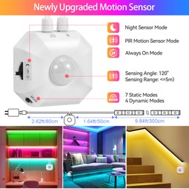 Taormey Motion Activated LED Strip Under Bed Lights, 9.8Ft RGB LED Strip Lights with Motion Sensor, Remote, App Control, Music Sync Motion Sensor LED Light Strip USB Powered for Bedroom Cabinet TV PC