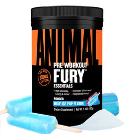 Animal Fury Pre Workout Powder – Blue Ice Pop, 350mg Caffeine, BCAA Amino Acids, 2g Beta Alanine, Citrulline & Tyrosine, Energy, Focus, Strength, Endurance, Preworkout for Men & Women, 30 Servings