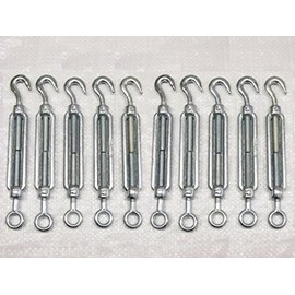Hook to Eye Turnbuckle Galvanised Open Body Straining Screws x10 from 5MM - 32MM (Caravan Open Body Screw Hook)