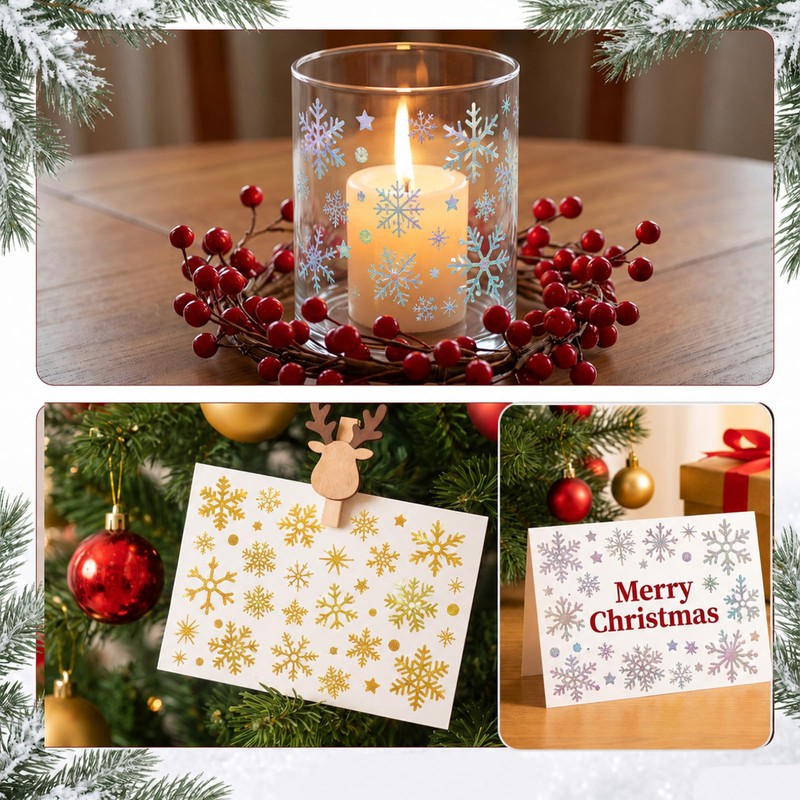 ZEYIYER 6Sheets Snowflake Stickers, Christmas Snow Flake Stickers for Craft
