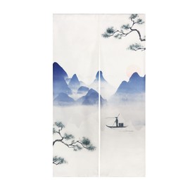 LIGICKY Noren Doorway Curtain Chinese Style Ink Mountain Lake Printed Cotton Linen Window Treatment Door Tapestry for Home Decoration 85 x 150 cm