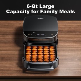 EDENPEER Extra Large Air Fryer,11-IN-1 Airfryer, Non Toxic, Max Crisp, Air Fry, Air Roast, Reheat, Dehydrate, Max Crisp Technology with 450F, 6QT Up to 33 Chicken Wings Capacity