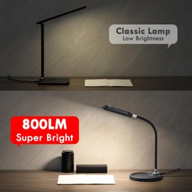 WILIT LED Desk Lamp, 800LM Bright Dimmable Table Lamp with 3 Color Modes, Bedside Lamp with Storage Base, Study Lamp with Adjustable Gooseneck, Reading Lamps for Home Office Dorm (Black)