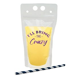 Funky Junque Drink Pouch with Straw - I'll Bring the Crazy (Shiny Fuchsia)