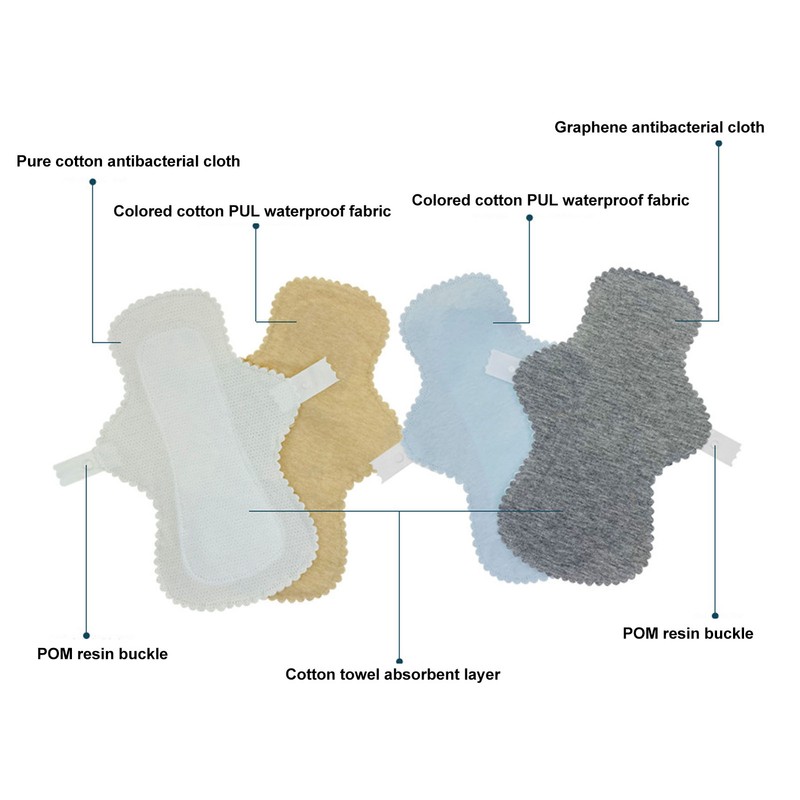 4Pcs Reusable Feminine Pads Washable Cotton Leak Proof Breathable Skin