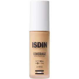 ISDIN Coverage Tono 2 Beige, Base de maquillaje de Alta Protección, Unifica el tono de la piel, disimula imperfecciones y protege contra la radiación UVB/UVA y luz azul. Incorpora activos antiedad (A.G.E. Protect Active) para reducir arrugas y mejorar la 