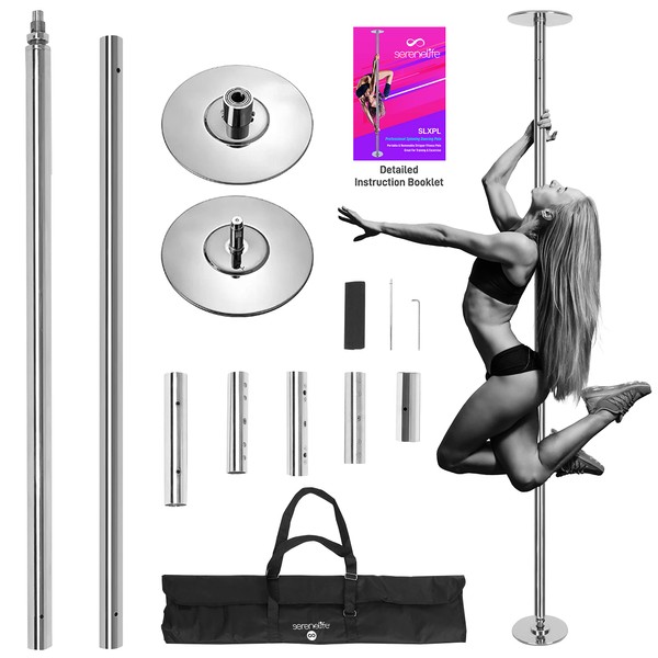 SereneLife Professional Spinning Dancing Pole Set, Adjustable Height, Adjustable Fitness Pole, Great for Training Dancing and Exercise, Comes with Complete Set of Accessories, Easy Setup