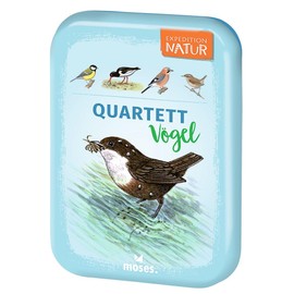moses 9863 Expedition Nature Quartet Birds, Card Game for Children, Travel Game in Compact Tin for Travel, Children's Game from 8 Years, White