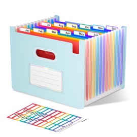 ThinkTex File Organiser, 12 Pockets Expanding File Folders, Upright and Open Top, Portable Monthly Bill Receipt Organiser, Colorful Tabs, Letter/A4 Size - Morandi Blue