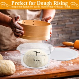 Milkary 4Pcs Food Storage Container with Lids Set, Proof Dough Round Clear Commercial Containers with Scales and Handles for Bread Dough Rise Home Restaurant Food Storage 2 Qt 4 Qt (Black)