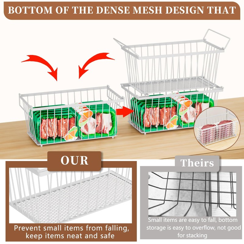 ANJUBAN Enhanced Leak-Proof Bottom - Freezer Organizer Bins ，4 Pack