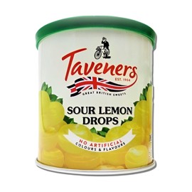 Taveners Sour Lemon Drops - Lemon Candy Drops for Candy Lovers - Hard Candy Lemon Flavor in Handy Cup Holder Tin - Lemon Hard Candy as British Sweets - Traditional Sour Lemon Fruity Candy (7.1 oz)