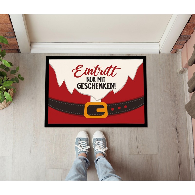 MoonWorks® Doormat Christmas with Saying "Eintritt nur mit Geschenken Santa