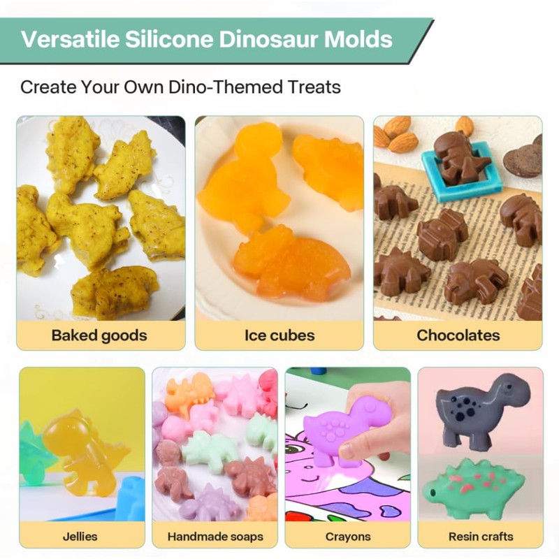 Spmarkt 2-Pack Dinosaur Silicone Mold, Multi-Purpose Jello Molds for Kids,