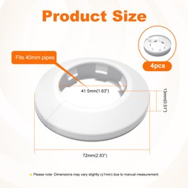 White PP Plastic Pipe Cover – Fits 40mm Pipes, Decorative Cover for Water Pipes, Radiator Wall Hole Protection, Concealment of Pipe Joints and Structural Gaps 4pcs