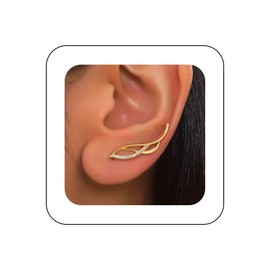 Iaceble Boho Crystal Wing Climber Earrings Angle Wing Crawler Earrings Gold CZ Wing Cuff Climber Earrings Vine Wrap Studs Earrings Wing Earrigns Jewelry for Women
