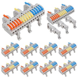AITRIP 10PCS DIN Rail Terminal Blocks 28-12AWG Quick Wiring Cable Terminal Blocks for Circuit Inline Splices DIY Push-in Conductors Wire Connectors with Guide Rail Clamp (3 in 15 Out)