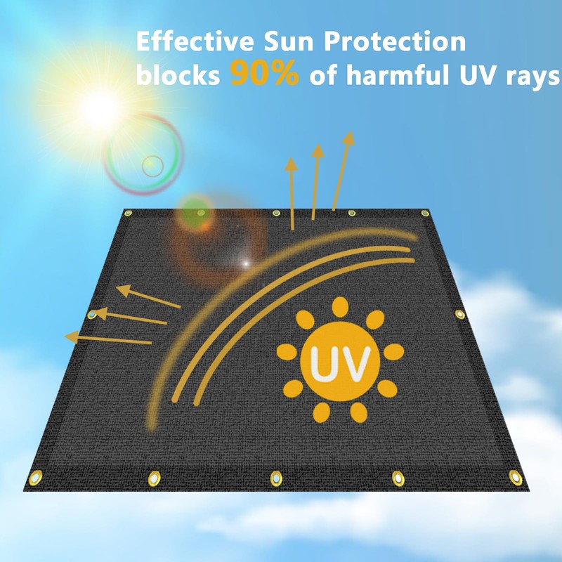 POYEE 90% 10ftx30ft Black Shade Cloth Taped Edge with Brass