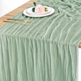 Cheesecloth Table Runner – 80 x 300 cm Green Boho Gauze Cheese Cloth Table Runner for Baby Shower Decoration Wedding Party Summer Garden Farm Table Runners